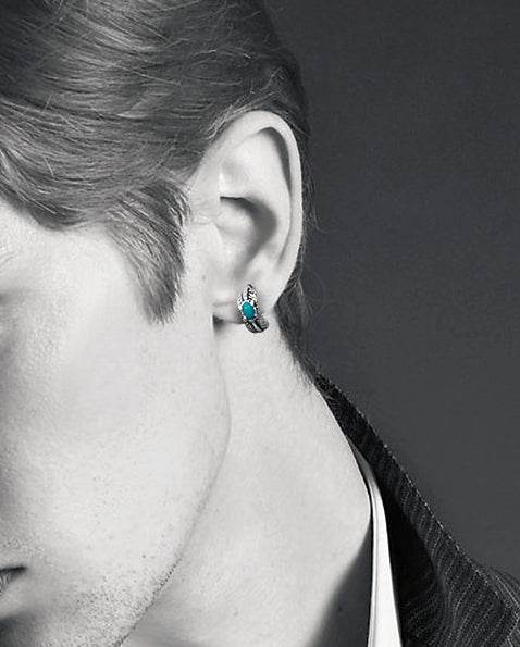 Men's fashion turquoise feather ear stud - MOWTE