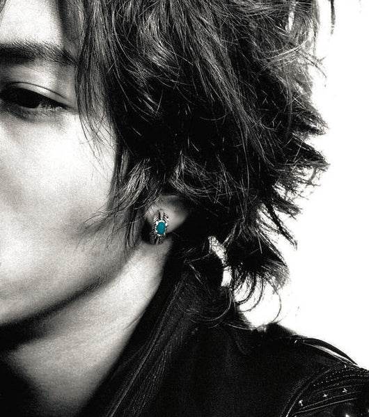 Men's fashion turquoise feather ear stud - MOWTE