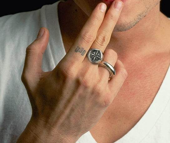 Men's vintage compass sterling silver ring - MOWTE
