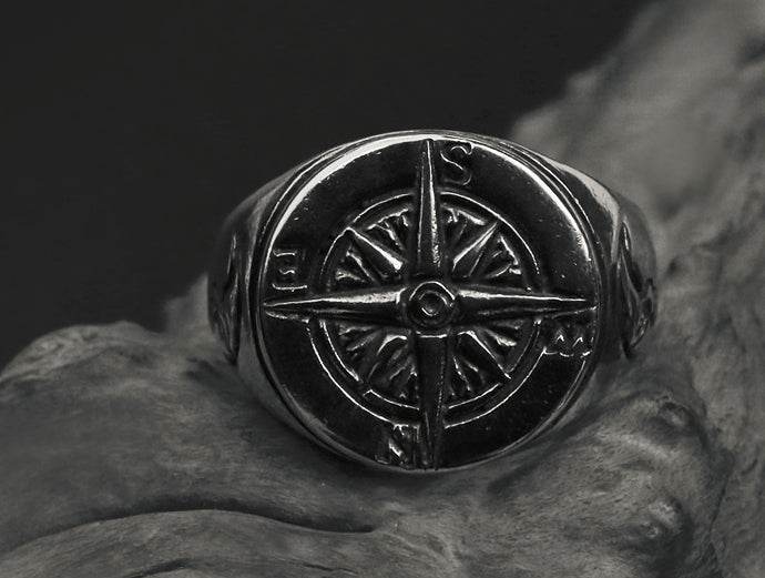Men's vintage compass sterling silver ring - MOWTE