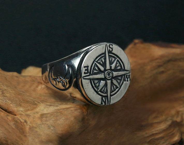 Men's vintage compass sterling silver ring - MOWTE