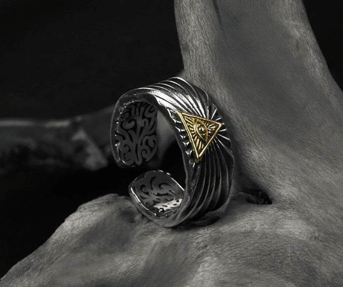 Men's vintage omniscience eye sterling silver ring - MOWTE