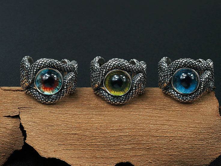 Men's unique medusa's eye snake sterling silver ring - MOWTE