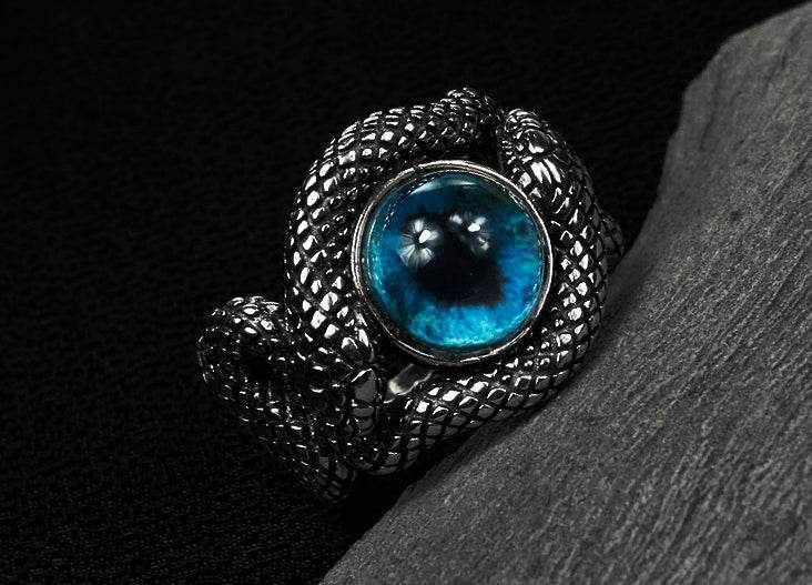 Men's unique medusa's eye snake sterling silver ring - MOWTE