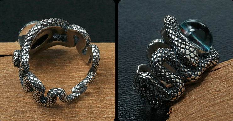 Men's unique medusa's eye snake sterling silver ring - MOWTE