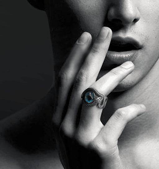Men's unique medusa's eye snake sterling silver ring - MOWTE