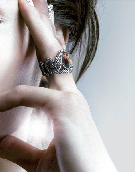 Men's unique medusa's eye snake sterling silver ring - MOWTE