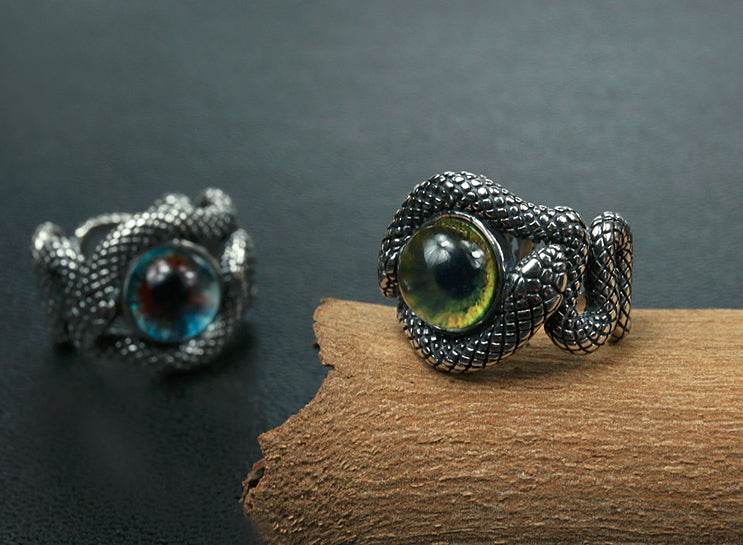 Men's unique medusa's eye snake sterling silver ring - MOWTE