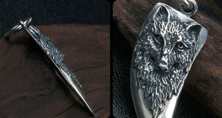 Men's fashion sterling silver wolf tooth pendant necklace - MOWTE