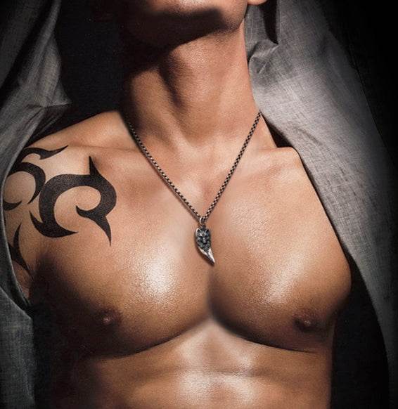 Men's fashion sterling silver wolf tooth pendant necklace - MOWTE
