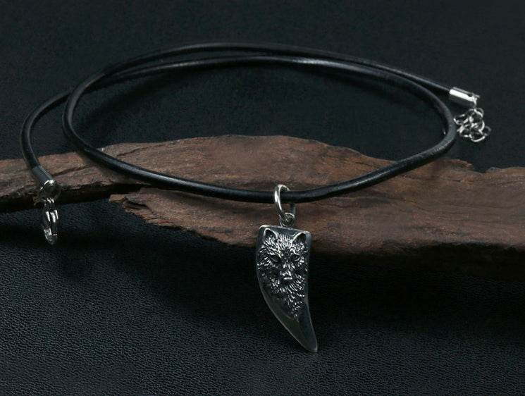 Men's fashion sterling silver wolf tooth pendant necklace - MOWTE