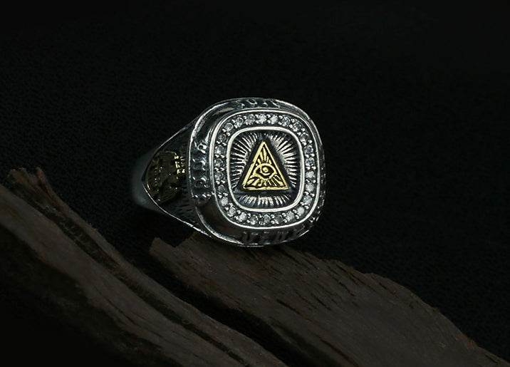 Men's vintage omniscience eye sterling silver ring - MOWTE