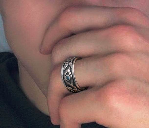 Men's vintage god eye sterling silver ring - MOWTE
