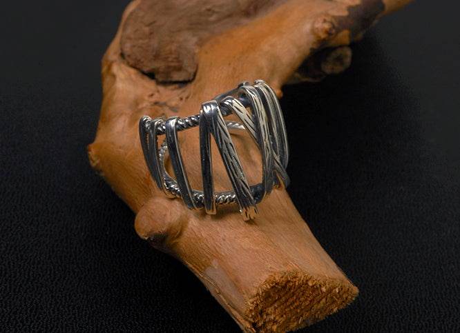 Men's fashion weave sterling silver ring - MOWTE