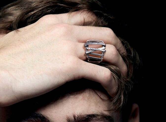 Men's fashion weave sterling silver ring - MOWTE