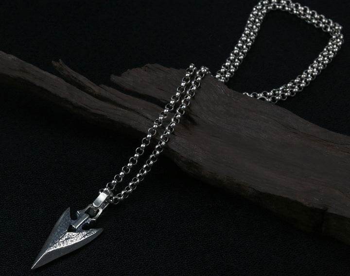 Men's vintage sterling silver small arrow pendant necklace - MOWTE