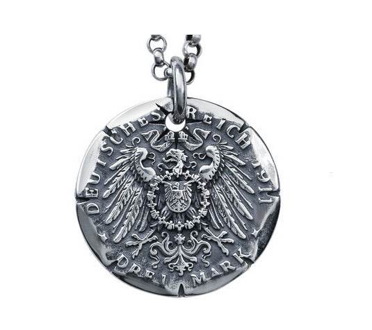 Men's vintage sterling silver eagle pendant & necklace - MOWTE