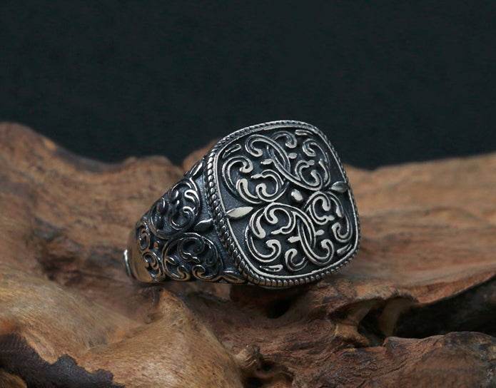 Men's fashion tang grass sterling silver ring - MOWTE