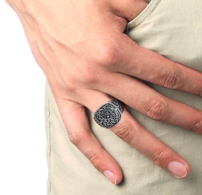 Men's fashion tang grass sterling silver ring - MOWTE