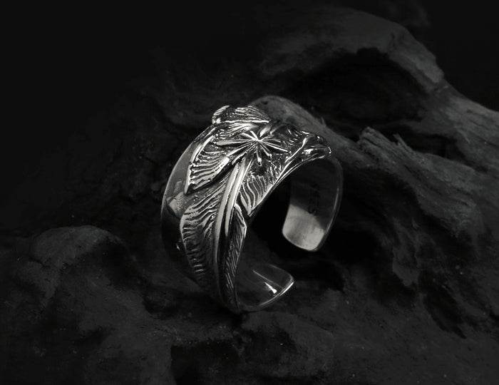 Men's vintage indian star feather sterling silver ring - MOWTE