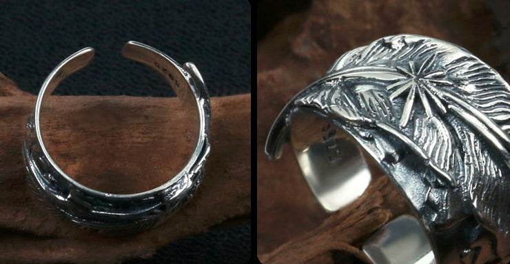 Men's vintage indian star feather sterling silver ring - MOWTE