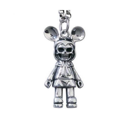 Men's hip hop sterling silver mickey skull pendant & necklace - MOWTE