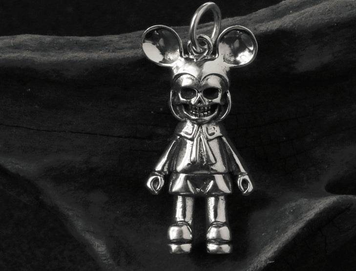 Men's hip hop sterling silver mickey skull pendant & necklace - MOWTE