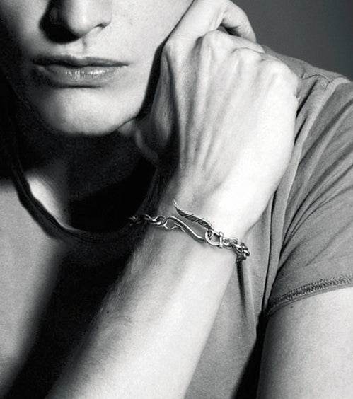 Men's feather wings sterling silver bracelet - MOWTE