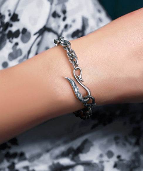 Men's feather wings sterling silver bracelet - MOWTE