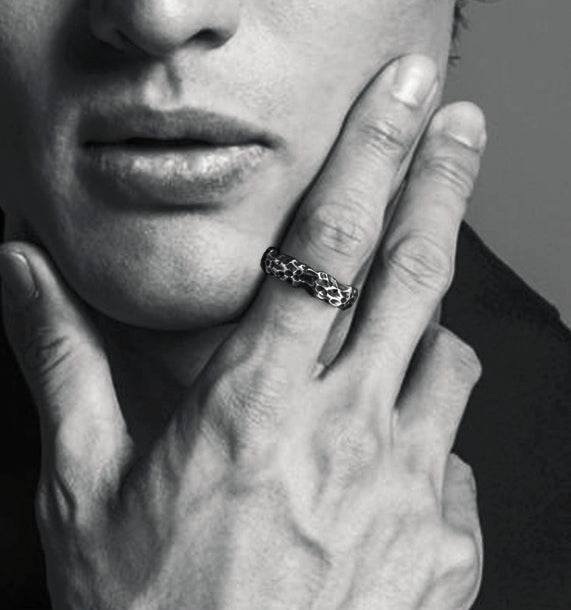 Vintage stone pattern couple sterling silver ring - MOWTE