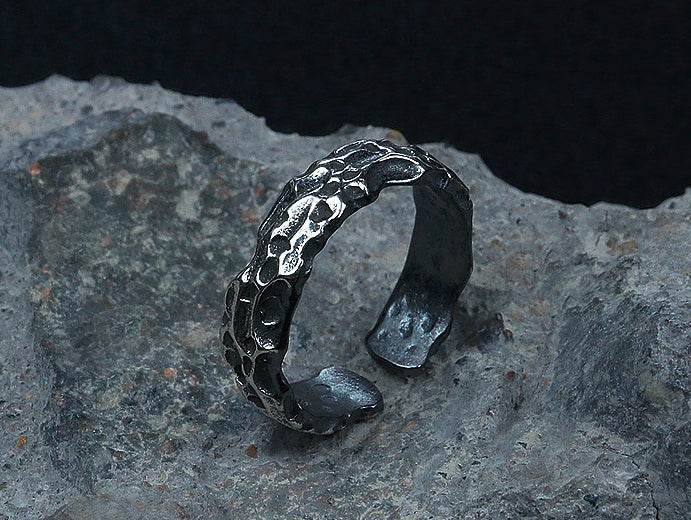 Vintage stone pattern couple sterling silver ring - MOWTE