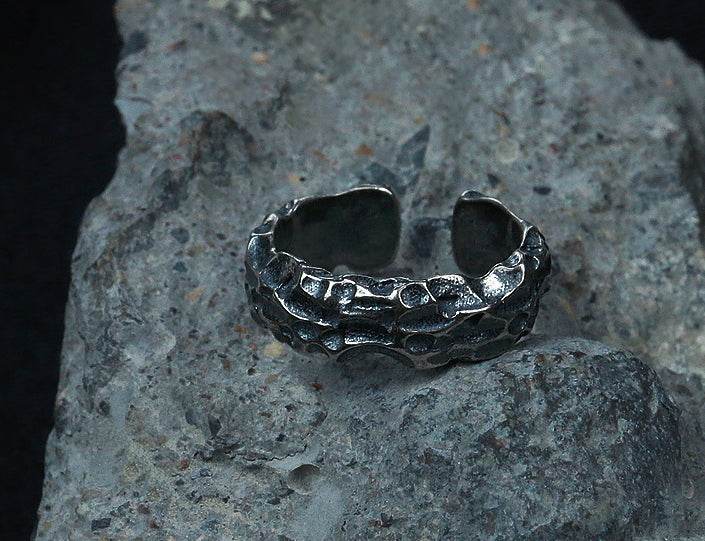 Vintage stone pattern couple sterling silver ring - MOWTE