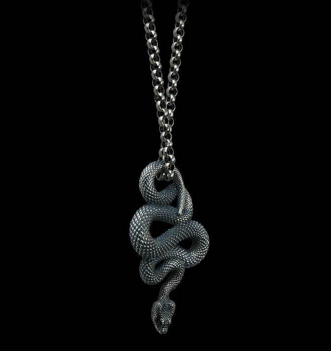 Men's sterling silver snake pendant & necklace - MOWTE