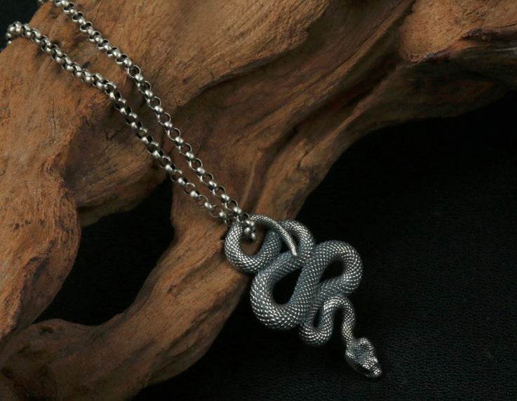 Men's sterling silver snake pendant & necklace - MOWTE