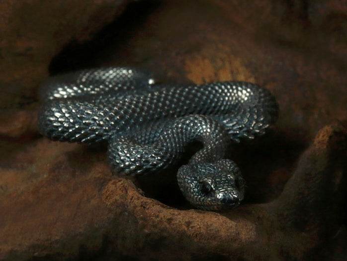 Men's sterling silver snake pendant & necklace - MOWTE