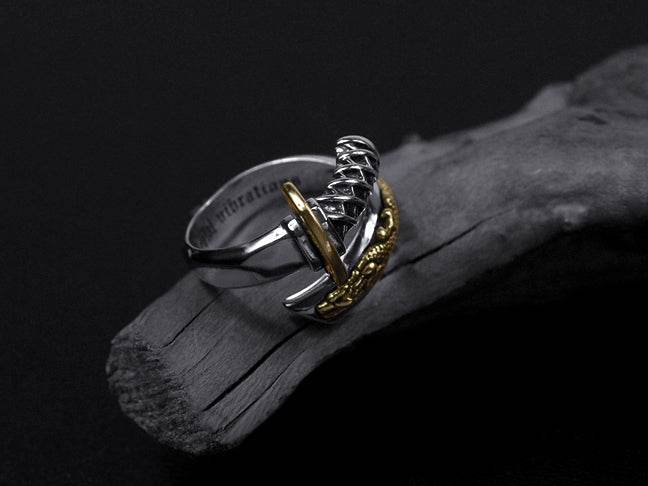 Men's unique dragon sword sterling silver ring - MOWTE