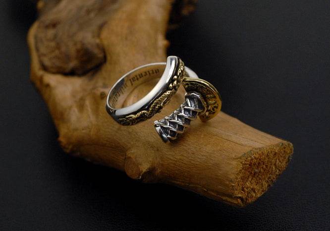 Men's unique dragon sword sterling silver ring - MOWTE