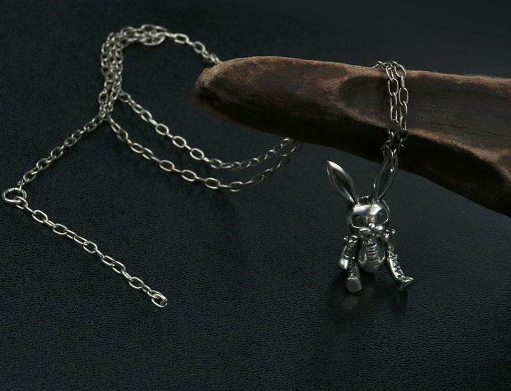 Men's sterling silver evil rabbit pendant & necklace - MOWTE