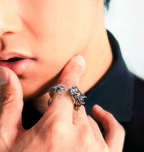 Men's vintage 3D dragon sterling silver ring - MOWTE