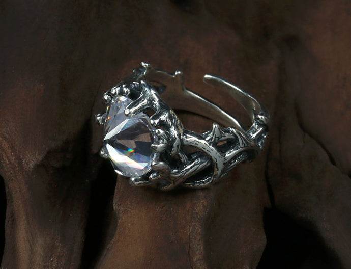 Men's vintage thorns diamond sterling silver ring - MOWTE