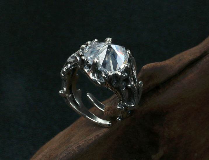 Men's vintage thorns diamond sterling silver ring - MOWTE