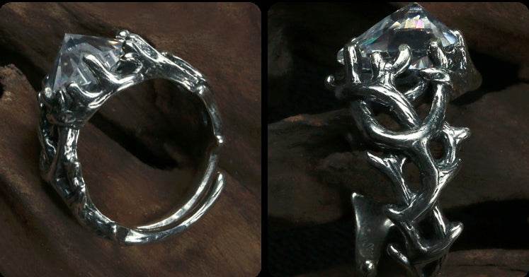 Men's vintage thorns diamond sterling silver ring - MOWTE