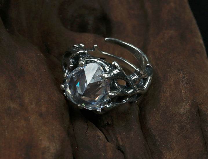 Men's vintage thorns diamond sterling silver ring - MOWTE